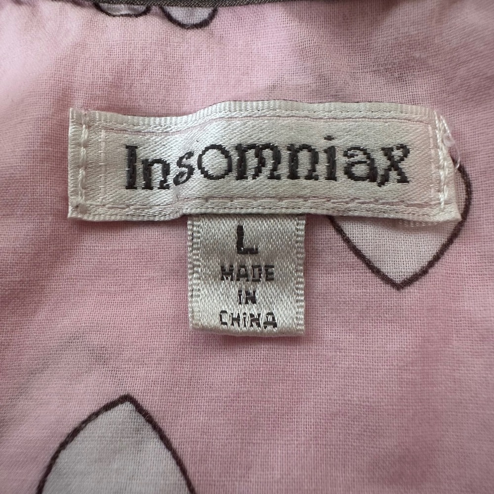 Insomniax Pajama Set Women L Pink Heart Print Cotton Button Down Short Sleeve - Picture 7 of 9